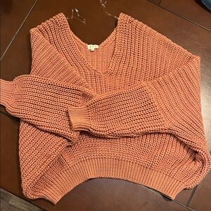 POL Cozy V-Neck Sweater in Rich Orange NWOT